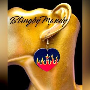 2/22 Red and black fire flame earrings -fun and funky